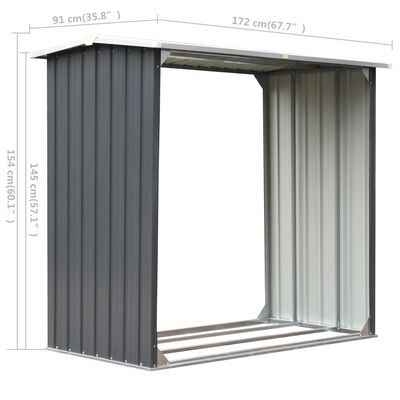vidaXL brændeskur til haven galvaniseret stål 172 x 91 x 154 cm grå