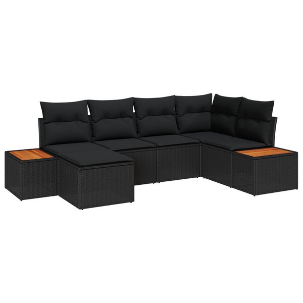 vidaXL Havesofa S&aelig;t med pude 6 pcs Sort Poly Rattan
