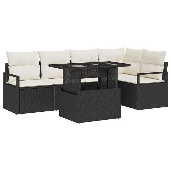 vidaXL Havesofa S&aelig;t med opbevaring 6 pcs Sort og Cream polyrattan