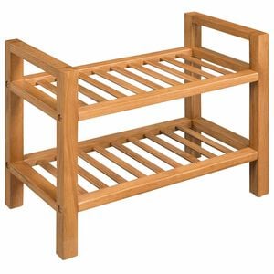vidaXL skostativ med 2 hylder 49,5x27x40 cm massivt egetr&aelig;