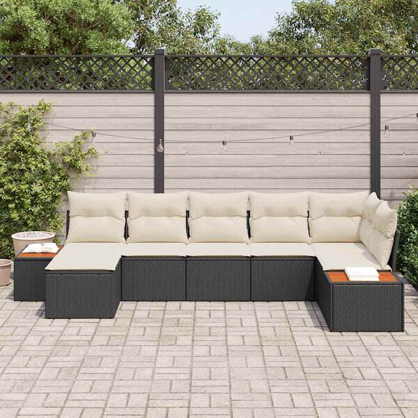 vidaXL Havesofa Sæt med pude 7 pcs Sort polyrattan
