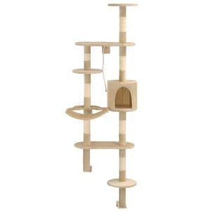 vidaXL kradsetr&aelig; med sisal-kradsestolper til katte v&aelig;gmonteret 194 cm beige