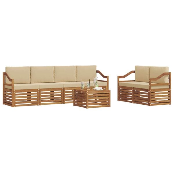 vidaXL Udend&oslash;rs sofagruppe 7 pcs Naturlig og Beige Massivt Akacietr&aelig;