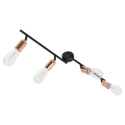 vidaXL 4-vejs spotlampe med glødepærer 2 W 60 cm E27 sort og kobber