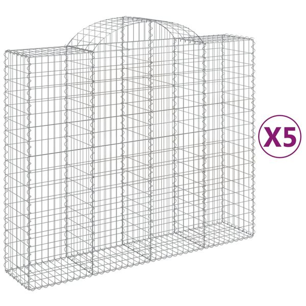 vidaXL buede gabionkurve 5 stk. 200x50x160/180 cm galvaniseret jern