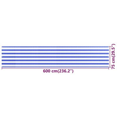 vidaXL altanafskærmning 75x600 cm HDPE blå og hvid