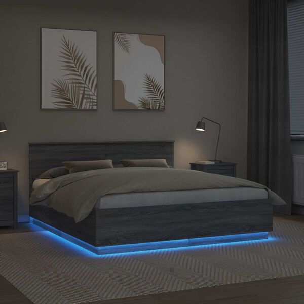 vidaXL Sengestel Gr&aring; Sonoma 200 x 200 cm Konstrueret tr&aelig;