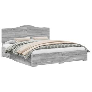 vidaXL Sengestel med skuffe Gr&aring; Sonoma 200 x 200 cm Konstrueret tr&aelig;