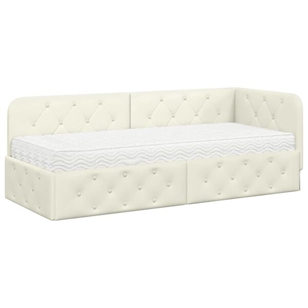 vidaXL Hjørnesengramme med madras Creme 80 x 200 cm Fløjl