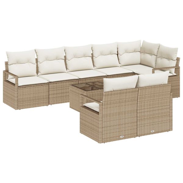 vidaXL Havesofa S&aelig;t med pude 9 pcs Beige og creme polyrattan