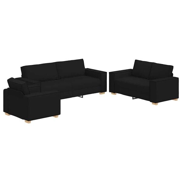 vidaXL Sofa 3 pcs Sort 220 x 80 x 84 cm Linned-blandet stof