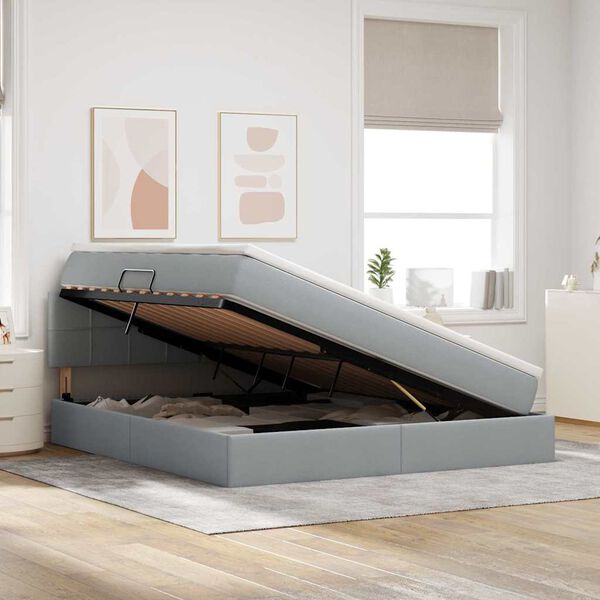 vidaXL Seng med opbevaring og madras med madras Lysegrå 180 x 200 cm