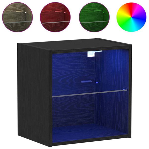 vidaXL Flydende hylde med LED lys med hylde Sort 40 x 28,5 x 40 cm