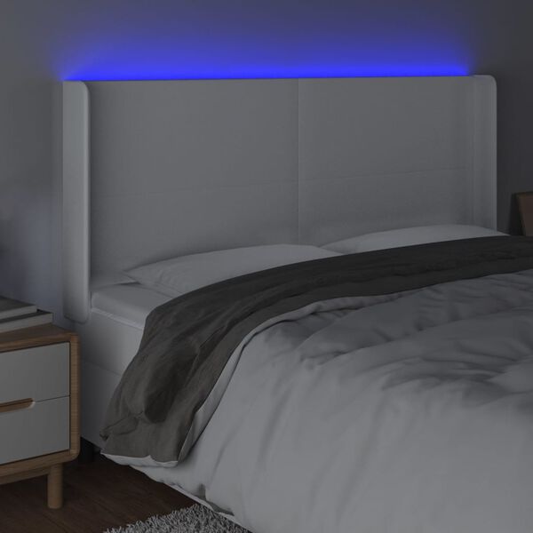 vidaXL sengegavl med LED-lys 203x16x118/128 cm kunstl&aelig;der hvid