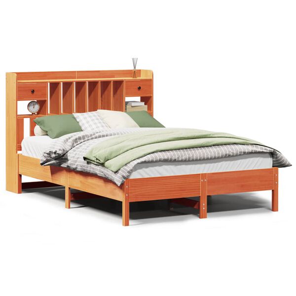 vidaXL seng med reol uden madras 140x200cm massivt fyrretr&aelig; gyldenbrun