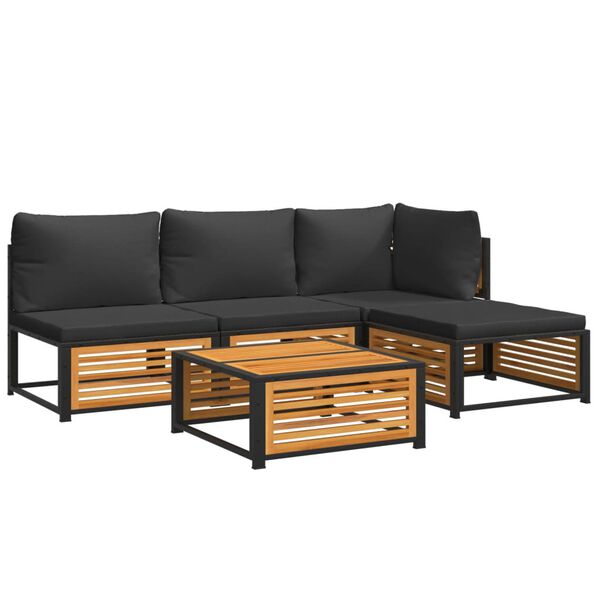 vidaXL lounges&aelig;t til haven 5 dele med hynder massivt akacietr&aelig;