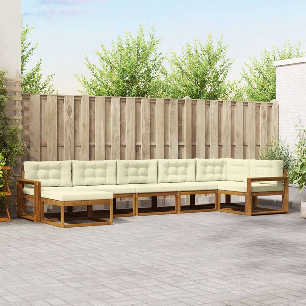 vidaXL Udend&oslash;rs sofagruppe med pude 7 pcs Naturlig og Fl&oslash;de