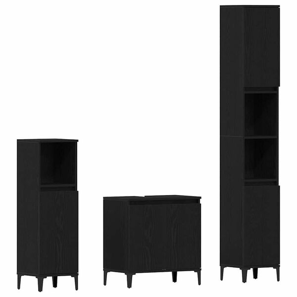 vidaXL Badev&aelig;relsesm&oslash;bel s&aelig;t med d&oslash;r 3 pcs Sort eg Samlet tr&aelig; og metal