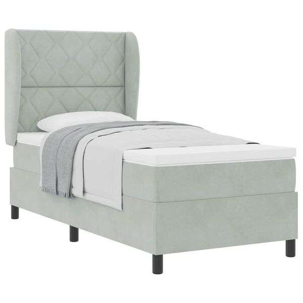 vidaXL Box spring seng med madras Lysegr&aring; 200 x 90 cm Fl&oslash;jl