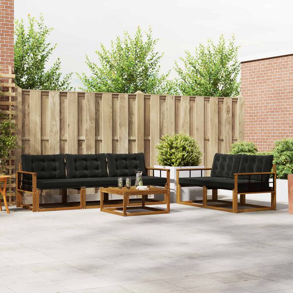 vidaXL Udend&oslash;rs sofagruppe med pude 6 pcs Naturlig og sort