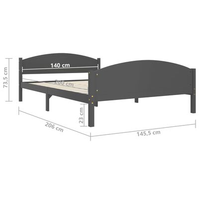 vidaXL sengestel 140x200 cm massivt fyrretræ mørkegrå