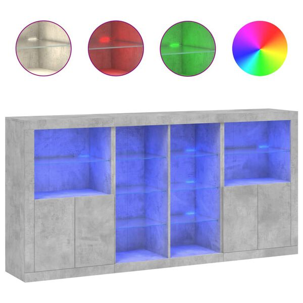 vidaXL skænk med LED-lys 202x37x100 cm betongrå