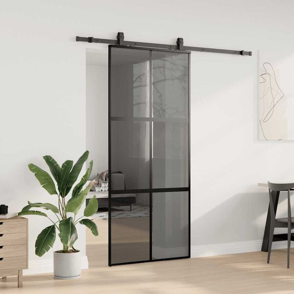 vidaXL skyded&oslash;r med hardwares&aelig;t 90x205 cm h&aelig;rdet glas sort