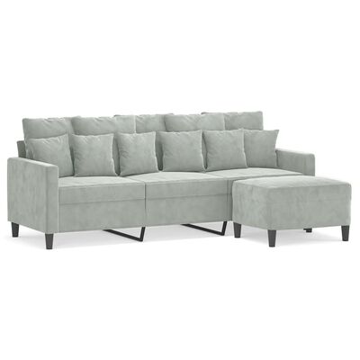 vidaXL 3-personers sofa med fodskammel 180 cm velour lysegrå