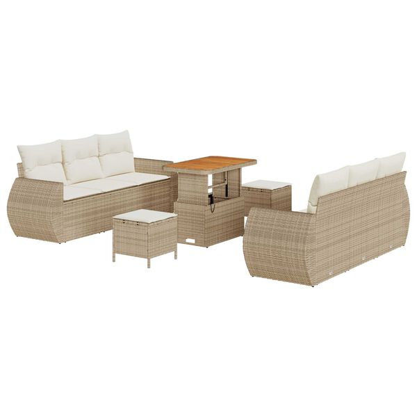 vidaXL Havesofa S&aelig;t med pude med opbevaring 9 pcs Beige polyrattan