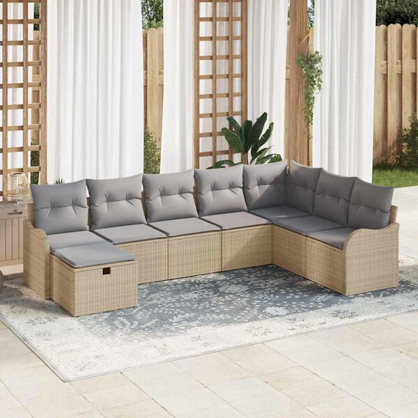 vidaXL Havesofa S&aelig;t med pude med opbevaring 8 pcs Beige Poly rattan