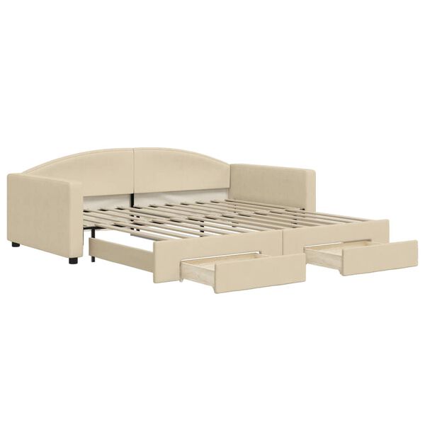 vidaXL daybed med udtræk og skuffer 100x200 cm stof cremefarvet