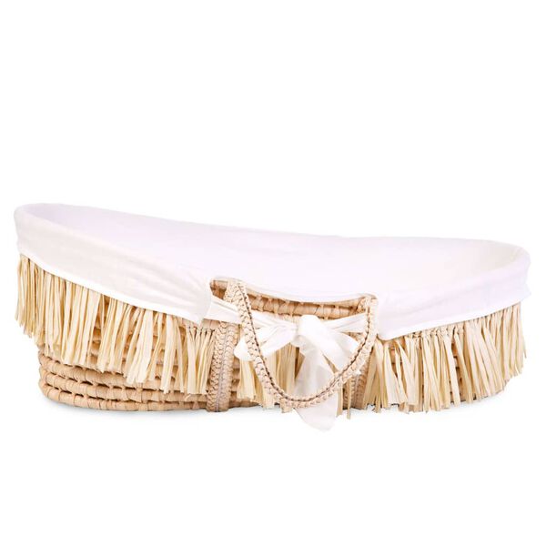 437360 CHILDHOME raffia moseskurv med madras og betr&aelig;k r&aring;hvid