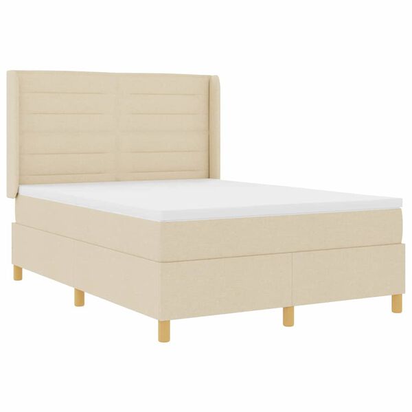 vidaXL Box spring seng med LED-lysstrimler Creme 140 x 190 cm Stof
