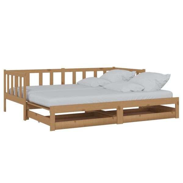 vidaXL daybed med udtr&aelig;k 2x(90x200) cm massivt fyrretr&aelig; gyldenbrun