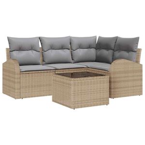 vidaXL Havesofa S&aelig;t med pude 5 pcs Beige og lysegr&aring; polyrattan