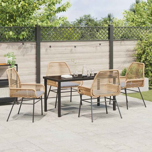 vidaXL Have Spisebordss&aelig;t med pude 5 pcs Brun polyrattan