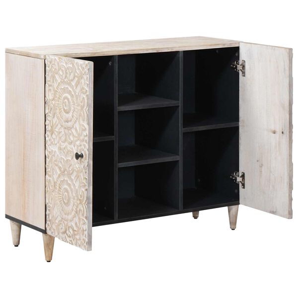 vidaXL Sideboard med hylde Hvid 90 x 33,5 x 75 cm Massivt mangotr&aelig;