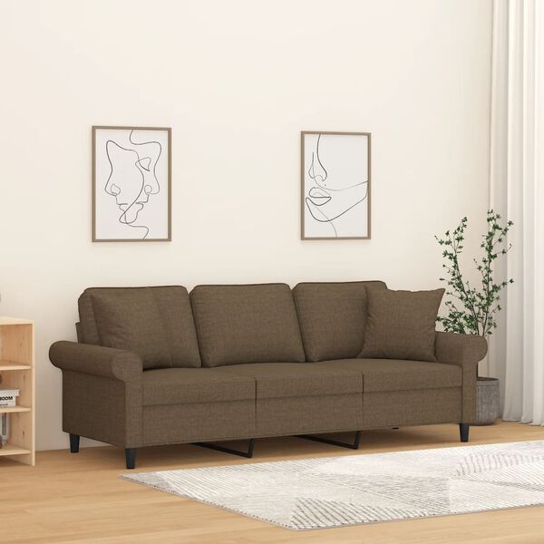 vidaXL 3-personers sofa med puder og hynder 180 cm stof brun