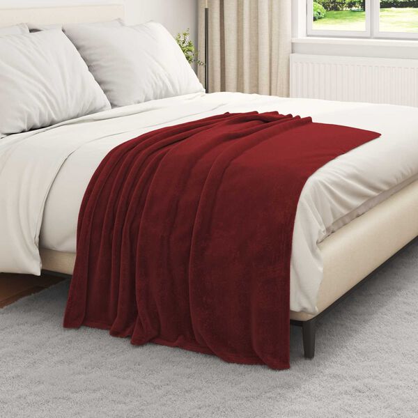 vidaXL Throw t&aelig;ppe Bordeaux R&oslash;d 130 x 150 cm Fleece