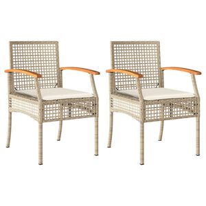 vidaXL havestole 2 stk. med hynder polyrattan og akacietr&aelig; beige