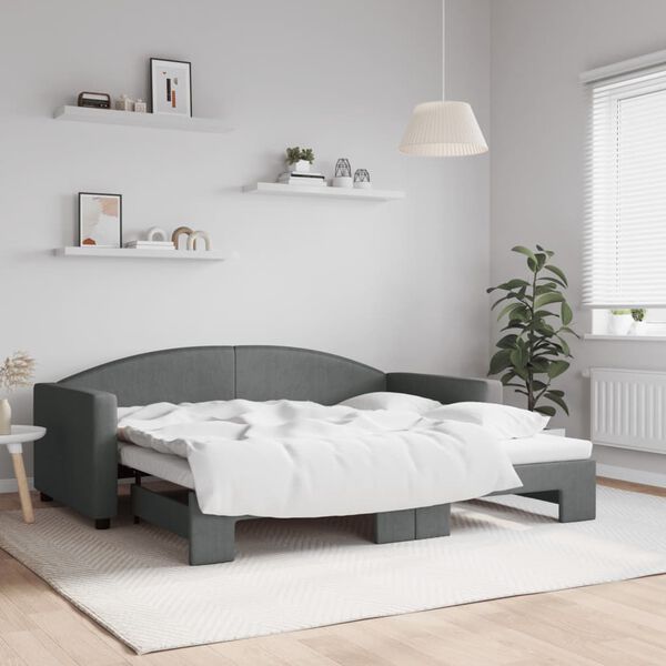 vidaXL daybed med udtr&aelig;k 90x190 cm stof m&oslash;rkegr&aring;