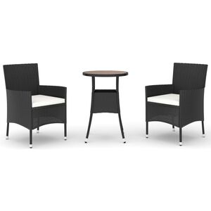 vidaXL bistros&aelig;t til haven 3 dele med hynder polyrattan sort