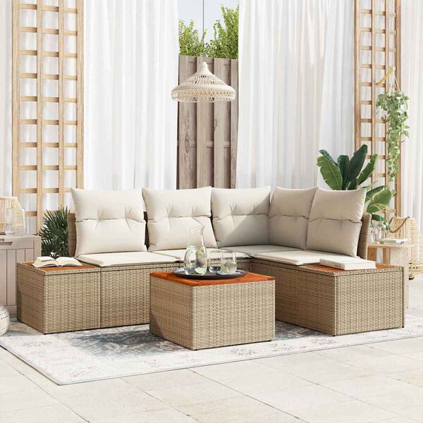 vidaXL Havesofa Sæt med pude 5 pcs Beige polyrattan