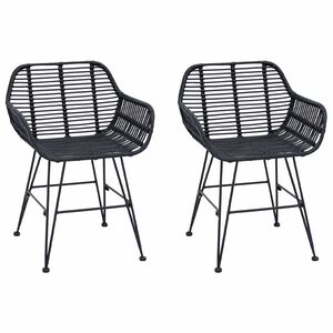 vidaXL Spisestuestol 2 stk. Rattan og Jern Sort 55 x 50 x 74 cm