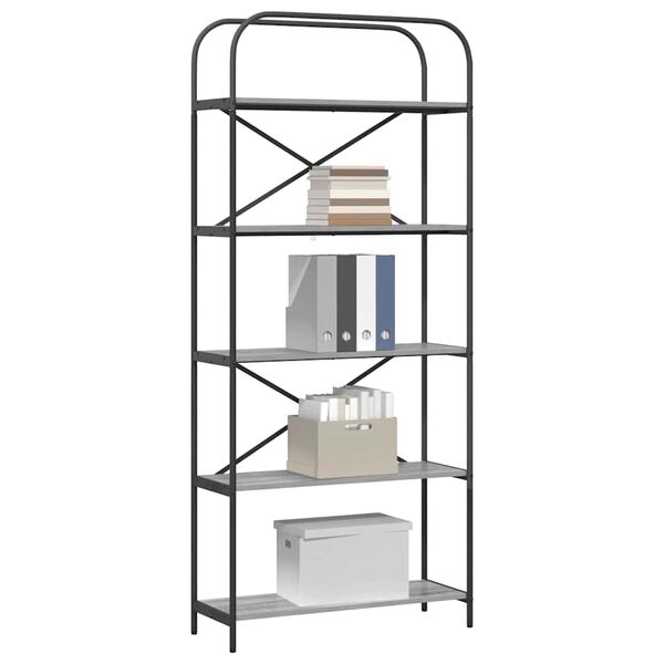 vidaXL Bogreol Gr&aring; Sonoma 80 x 30 x 183 cm Konstrueret tr&aelig;