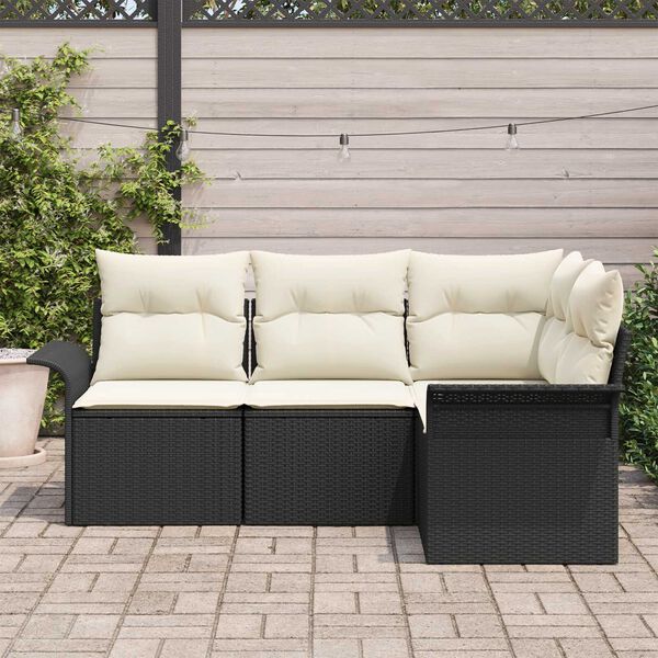 vidaXL Havesofa S&aelig;t med opbevaring 4 pcs Sort polyrattan