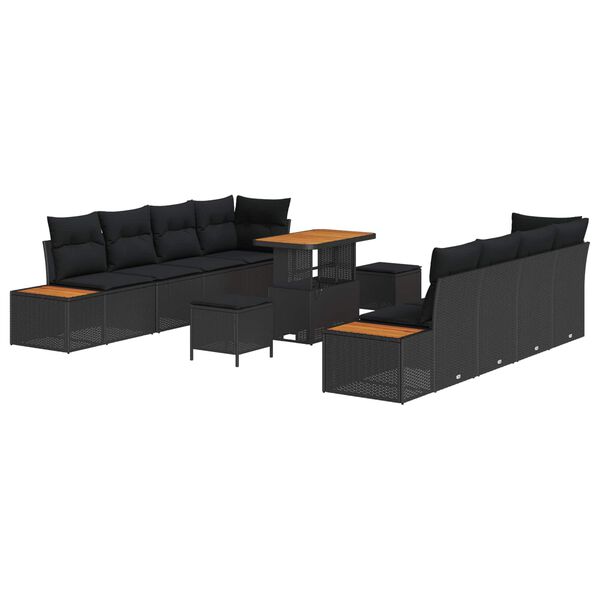 vidaXL Havesofa S&aelig;t 11 pcs Sort polyrattan