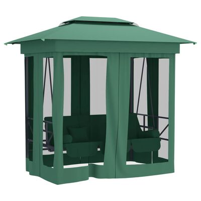 vidaXL havepavillon med justerbar gyngebænk stof og stål grøn