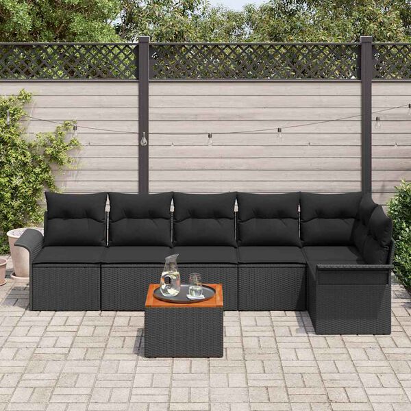 vidaXL Havesofa S&aelig;t med opbevaring 7 pcs Sort polyrattan
