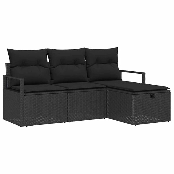 vidaXL Havesofa S&aelig;t med pude med opbevaring 4 pcs Sort Poly rattan